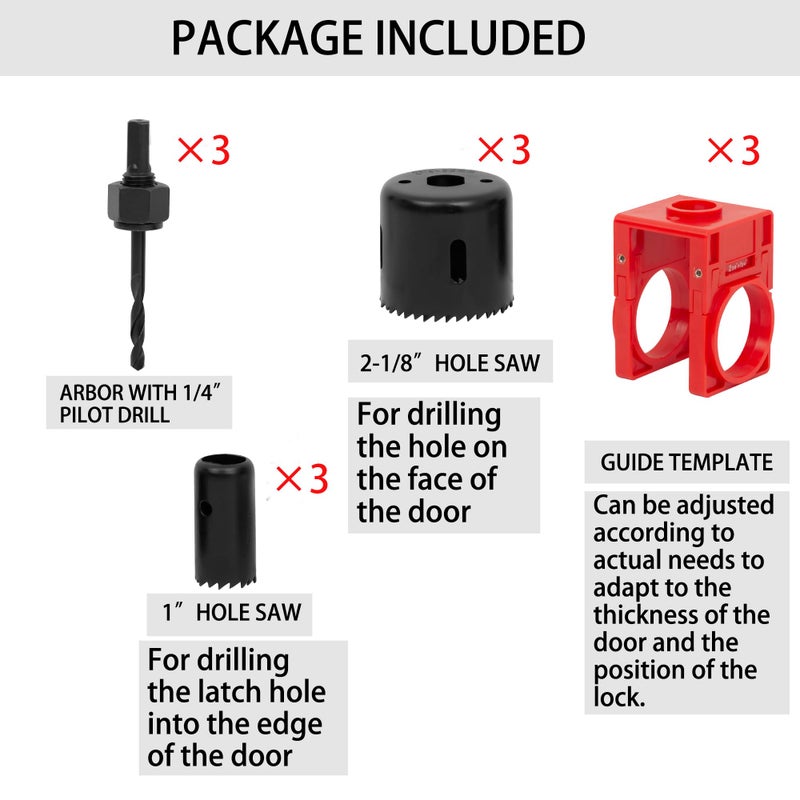 RMXANL Door Lock Installation Kit Including Hole Saws Door Jig Guide Template (3 Sets) - Image 2